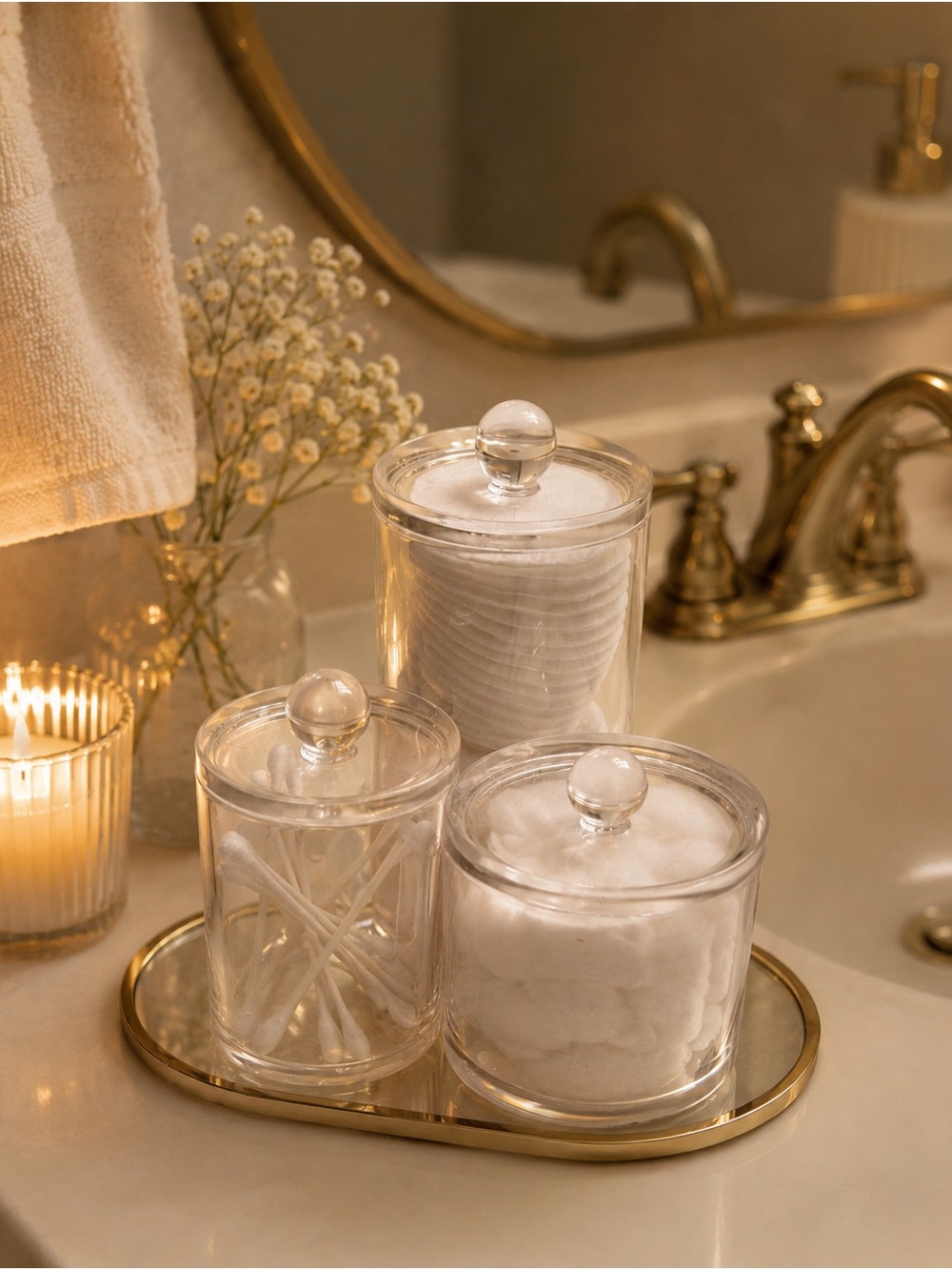 Clear Glass Bathroom Vanity Jar Set - 1*3